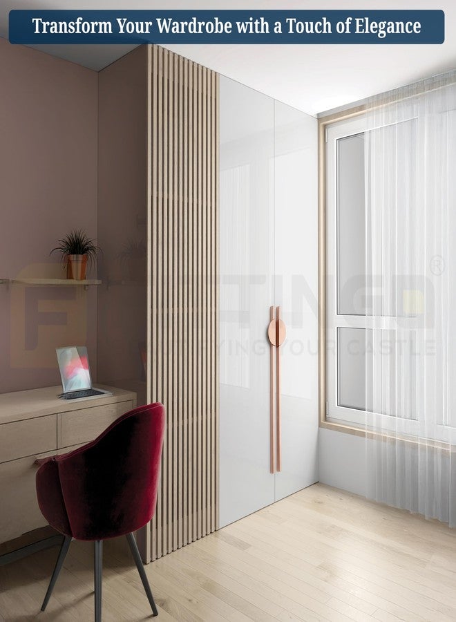 FITTINGO Polo 93 cm Aluminum Wardrobe Handle/Rose Gold TT Finish/900mm Hole to Hole/Large Wardrobe Door Handle/Modern Interior for Home/Handle for Wardrobe - Pack of 2(Left & Right) - Image 2